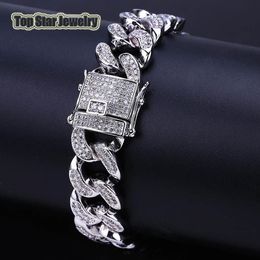 Copper Micro-inserts White Diamond MIAMI CUBAN LINK Bracelets Mens Hip Hop Bling Iced Out Chains With Jewellery Box291p