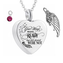 Cremation Jewelry Angel Wings Pendant Memorial Ashes Urn Pendant Stainless Steel Name customization Cremation Ashes Urn Jewelry273g