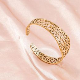 Bangle 1Pc Vintage Carved Filigree Flower Of Life Cuff Open Bracelet For Women No Fade Stainless Steel Boho Female Jewelry Bulk