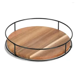 Tea Trays Kitchen Cabinet Organiser Seasoning Turntable Wooden With Steel Sides For 360 Degree Rotating Pantry