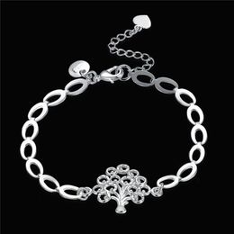 Women's Sterling Silver Plated Tree of life pendant Charm Bracelet GSSB574 fashion 925 silver plate jewelry bracelets274E