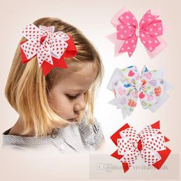 9cm Ribbon double layered swallowtail Bows kids hairpins Children's pink Valentine's Day edge clip girls love heart print Bow princess hair accessories Z6262