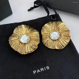 Backs Earrings France Famous Designer Vintage Flower Crystal Ear Clip Big For Women Luxury Jewellery Top Quality Birthday Party Gift