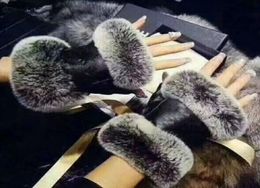 Leather halffinger gloves for women autumn and winter rabbit fur fleece skin warm Five Fingers Glove9909664