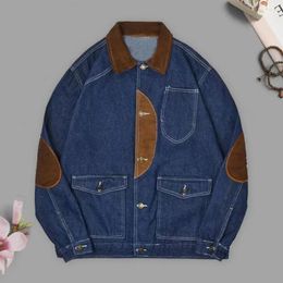 Men's Jackets Spring Autumn Men Denim Jacket Long Sleeves Multi Pockets Single-breasted Coat Patchwork Color Turn-down Collar Male Outerwear