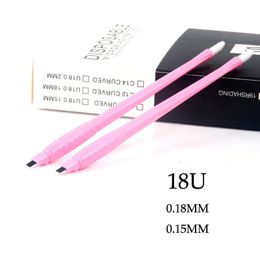 Machine 10pcs Pink Color Professional Disposable Microblading Pen with Brush 18u 0.18/0.15 Tebori Tattoo Needles Pmu Hine for Eyebrow