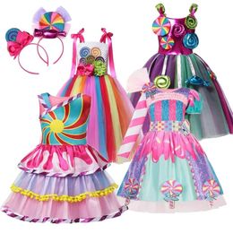 Dresses MUABABY Carnival Candy Dress for Girls Purim Festival Fancy Lollipop Costume Children Summer Tutu Dresses Dressy Party Ball Gown 2
