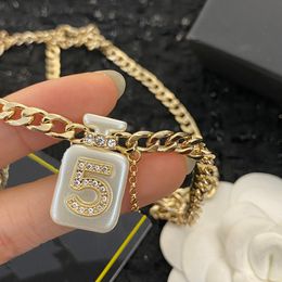 Jewelry Designer Luxury Brass Necklace French Brand Classic Perfume Bottle Pendant Inlaid Rhinestone Cuban Link Chain Women Charm Necklaces Sister Gift