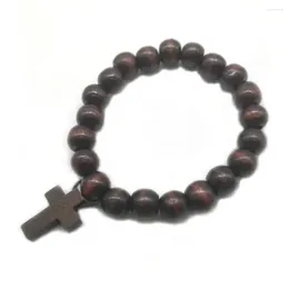 Charm Bracelets Religious Jewellery Vintage Natural Wood Beads Coffee Coloured Wooden Cross Pendant Prayer Bead Bracelet For Men