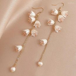 Dangle Earrings European And American Women Crystal Linglan Flower Pearl Ear Hook Ins