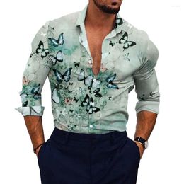 Men's Casual Shirts Vibrant Mens Printed Long Sleeve Muscle Shirt Collared Button Down Party T Dress Up Polyester Fabric