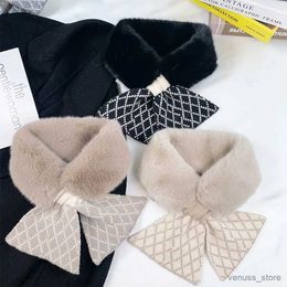 Scarves Wraps 2023 Thick Warm Wool Scarf New Fashion Korea Style Imitation Rabbit Wool Collar Scarf Knitting Warm Crossing Neck Scarf