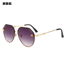 HBK Pilot Oversized Diamond Bees Fashion Sunglasses UV400 Ocean Lens Plastic Trendy Pink Purple Black Exquisite Sun Glasses De2678