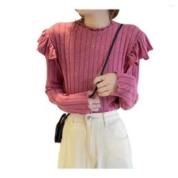 Women's Blouses Fall Winter Blouse Top Women Half-high Collar Long Sleeve Knitted Ruffle Elastic Slim Fit Pullover Lady Sweater 2023