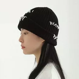 Berets Fashion Knitted Wool Hat Women Winter Warme Baggy Melon Cap Black Cuff Beanies Hats Warmth