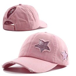 Ball Caps 2023 New High Ponytail Baseball Cap for Women Snapback Hat Bone Hip Hop Adjustable Distressed Star Dad Hats Casquettes Femmes J231223