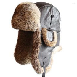 Berets Winter Fur Bomber Men Women Leather Russian Hat Snow Trapper Cap Warflap Ushanka