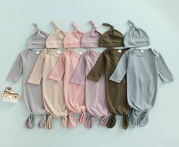 Clothing Sets Newborn Baby Boys Girls Sleeping Bag with Hat Solid Cotton Swaddle Wrap Envelope Infant Kids Receiving Blanket Beddi5048984
