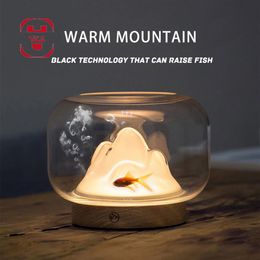 Warm Mountain Night Light Bedside Desktop Table Lamp Black Technology Luminous Fish Tank Flower Decoration Jewellery Unique Gift265N