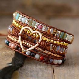 Bangle Classic Multilayers Boho Heart Leather Wrap Bracelets Beaded Braided Cuff Braclet Homme Handmade Jewellery Bijoux Wholesale