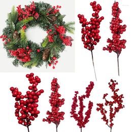 Decorative Flowers 5Pcs Christmas Artificial Red Berries Pine Cone Branches For Home DIY Wreath Gift Decorations Xmas Tree Ornament 2024