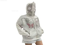 Men's Jackets Rhine Butterfly Sketon Hoodie Y2k Full Zip Up Hoodies Over Face Graphic Skull Aesthetic Goth Hooded Sweatshirt Jacket 1117H229107858