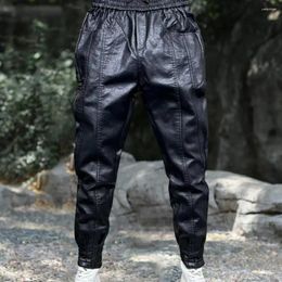 Men's Pants Black Harem Autumn Winter Mid-rise Elastic Waist Trousers With Multi Pockets Windproof Slim Fit For Men