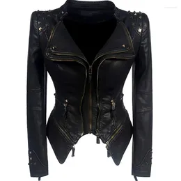 Women's Leather Slim Fit Short Retro PU Jacket Trendy Street Female Long Sleeved Motorcycle Coats Top