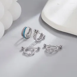Stud Earrings Silver Colour Screw-on For Women Trendy Love Ear Bone Cool Buckles Luxury Zirconia Female Jewellery