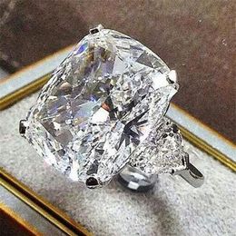 Shinning Luxury Jewellery 925 Sterling Silver Princess Big Clear Gemstones White Topaz CZ Diamond Party Women Wedding Band Ring For 263w