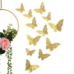 12pcs/lot 3d Hollow Butterfly Wallステッカー蝶のデカールDIYバースデーパーティーケーキデコレーションリムーバブルステッカーウェディングキッズルームウィンドウ装飾W0148