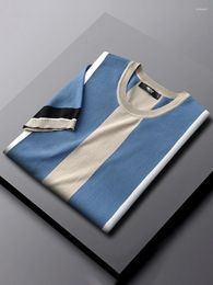 Men's T Shirts 2023 Summer O Neck Contrast Color Knitted Men Short Sleeve Breathable Slim Fit Casual Striped Tee Shirt