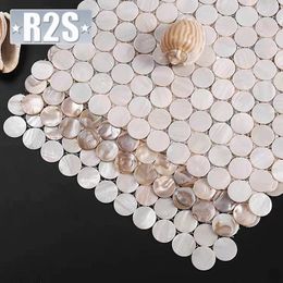 Genuine Seashell Round White Mother of Pearl Background Wall Tile Sticker el Restaurant Placemat Mosaic Honeycomb Home Decor 231222