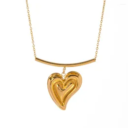 Pendant Necklaces ALLME Cute Irregular Half-dimensional Love Heart Smile For Women 18K Gold PVD Plated Stainless Steel Choker