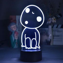 Night Lights Anime Princess Mononoke Hime Figure Kodama 3D Lamps LED Neon Lovely Gifts RGB Bedroom Bedside Table Desk Decoration251d