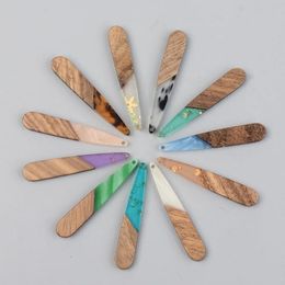 Bracelets 50pcs Teardrop Resin Wood Pendants Colourful Charms for Jewellery Making Diy Bracelet Necklace Craft Supplies 44x7.5x3mm