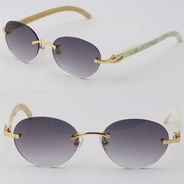 New Model Luxury White Genuine Natural Horn Metal Rimless Sunglasses Woman Design Classical Model Sun glasses Man Fashion 18K Gold292I