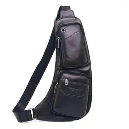 Backpack Genuine Leather Men Sling Shoulder Cross Body Bag Travel Rucksack Fashion Real Casual Cowhide Male Messenger Chest