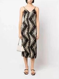 Casual Dresses Slit Geometric Print Sling Dress Women V-neck Sleeveless Summer 2023 Backless Midi Robe For Female