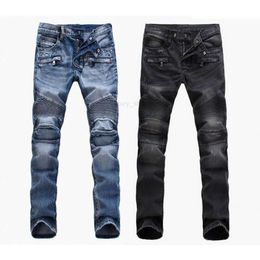trade 40 offMens Jeans Fashion foreign light blue black jeans pants motorcycle biker men washing to do the old fold Trousers Casual Runway Denipurple Designer stack