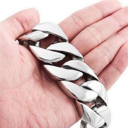 180g Huge 316L stainless steel curb cuban link bracelet chain Men's heavy Jewelry 26mm 21 5cm silver267j