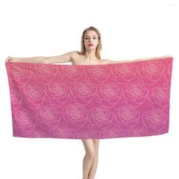 Towel Valentine's Day Theme Bath Towels Pink Gradient Rose Pattern Quick Dry Customised Printing Microfiber For Body