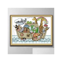 Craft Tools Noahs Ark 2 Handmade Cross Stitch Embroidery Needlework Sets Counted Print On Canvas Dmc 14Ct 11Ct Home Decor Drop Deliv Dhh17