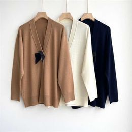 Bow Knot Single Row Hidden Button Knitted Cardigan b Family Temperament Soft and Glutinous Medium Length Sweater Pure Wool Women's Top