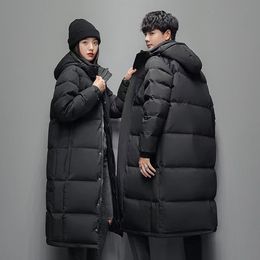 Men's down jacket for couples, same style hood for men and women, thickened Korean version for youth drama school uniform, warm jacket trend