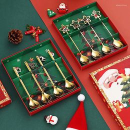 Dinnerware Sets 4 Pcs/Set Gold Stainless Steel Spoon Star Pendant Unique Design Christmas Exquisite Creative Tableware Gift Box