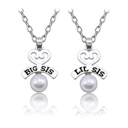 2PCs set Love Heart Necklace Fashion BIG SIS LIL SIS Pearl Pendant Family Necklaces For Women BBF Gifts214V