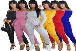 Women solid Colour rompers sexy Jumpsuits fashion clubwear plus size off shoulder onesie long sleeve bodysuit skinny one piece pant6267835
