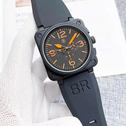 Wristwatches 2023 BR Automatic Mechanical Mens Watch Rubber Ross Square Frosted Stainless Steel Fashion 6 Pins Man Wristwatch