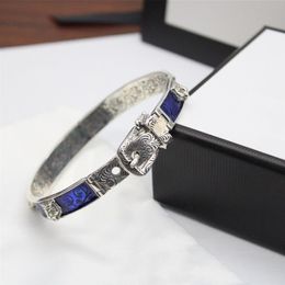 Fashion Blue Domineering Tiger Head Bracelet Pattern Enamel High Quality Silver Plated Vintage Bracelet Supply NRJ263d